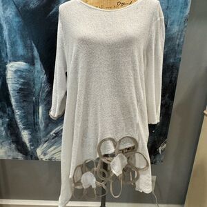 White Knit Tunic with Floral Hem